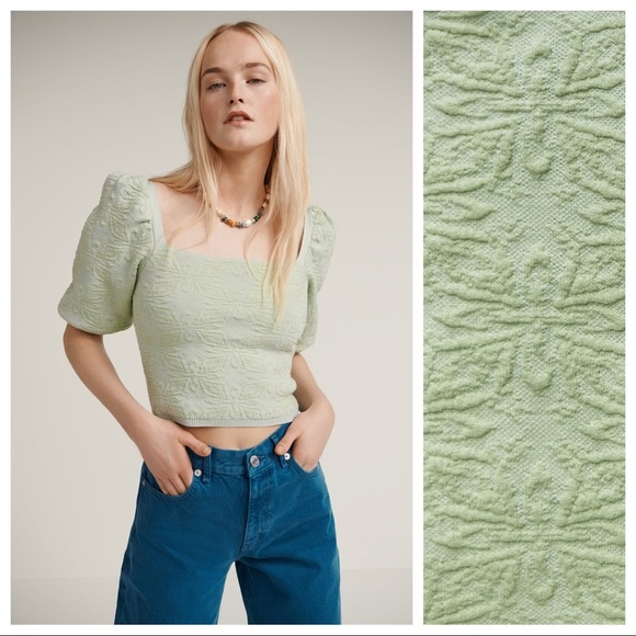 NWT. Zara Green Cropped Jacquard Top. Size M. - Picture 3 of 10